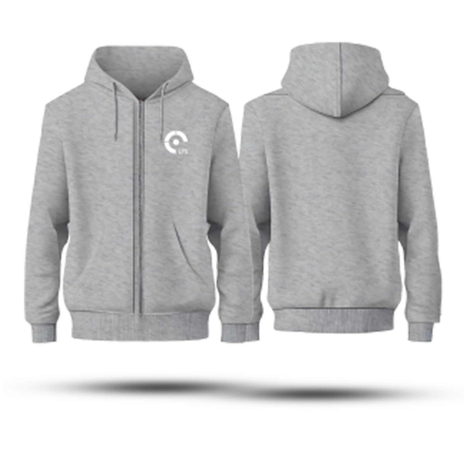 grauer Zipper mit weißem LTS-Logo auf der Brust